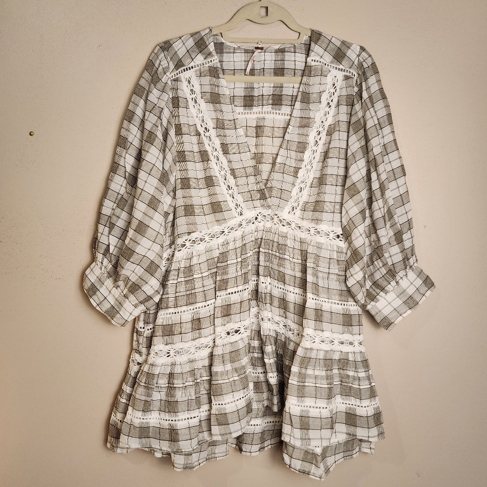 Free People Plaid Tunic in Gray and White